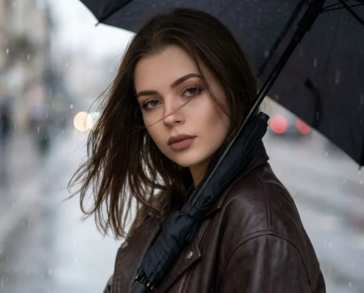Девушка в куртке под дождем