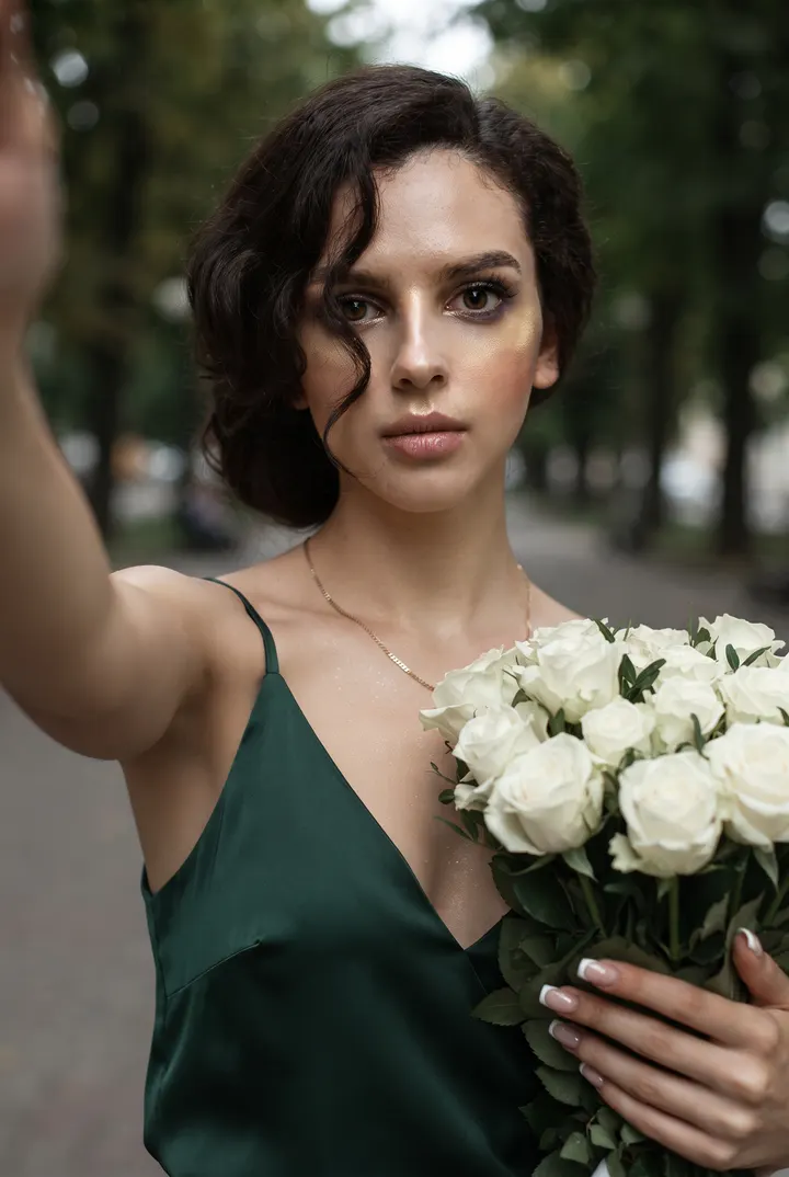 Селфи с белыми розами