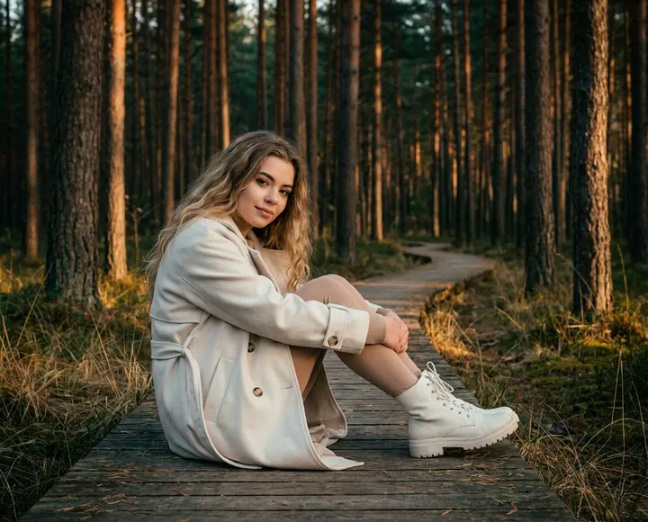 Девушка в тренче в лесу