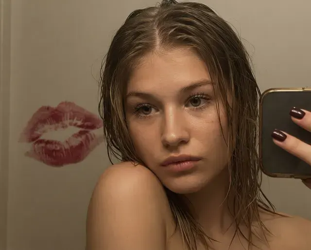 Селфи перед зеркалом с поцелуем