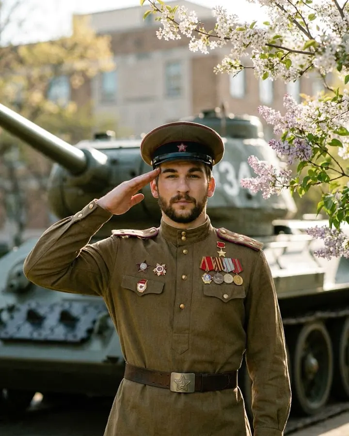 Мужчина в военной форме 9 мая