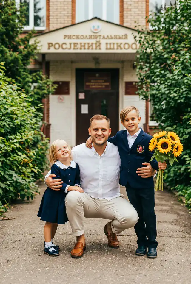 Семейное фото у школы
