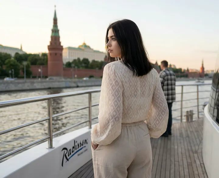 Девушка на теплоходе в Москве