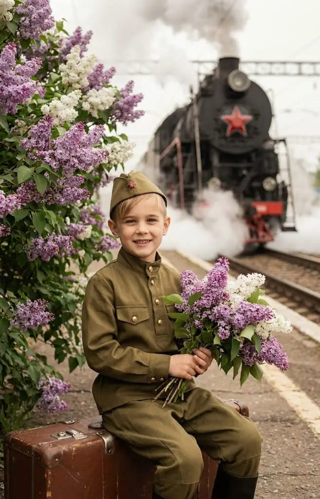 Мальчик у паровоза 9 мая