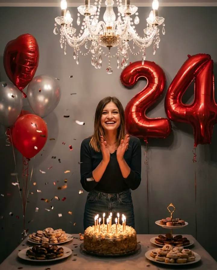 Домашняя фотосессия на 24-летие с тортом и шарами