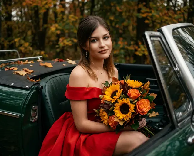 Девушка в осеннем автомобиле