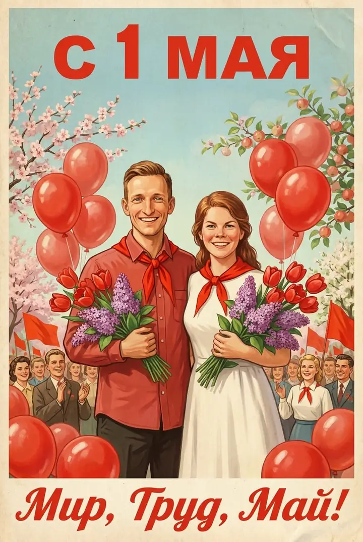 Советская открытка 1 Мая