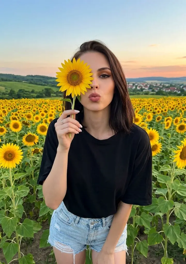 Девушка с подсолнухом на закате