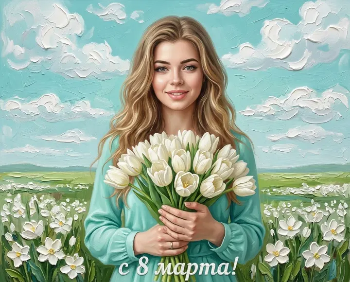 Девушка с тюльпанами 8 марта