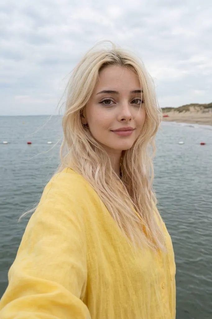 Селфи девушки на фоне моря