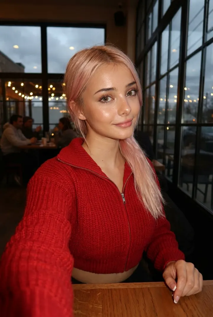Селфи девушки в красном джемпере