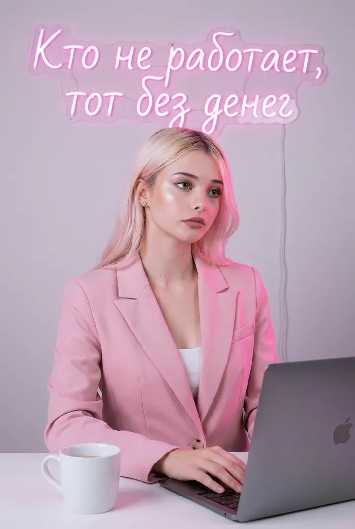 Деловая женщина в розовом офисе