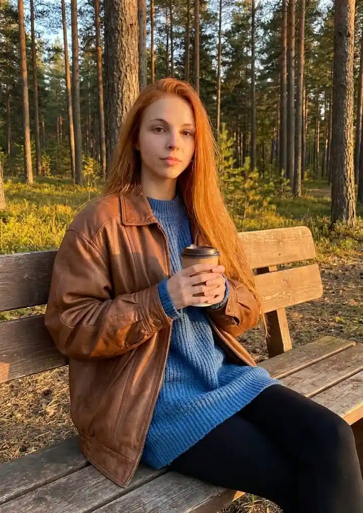 Девушка в хвойном парке