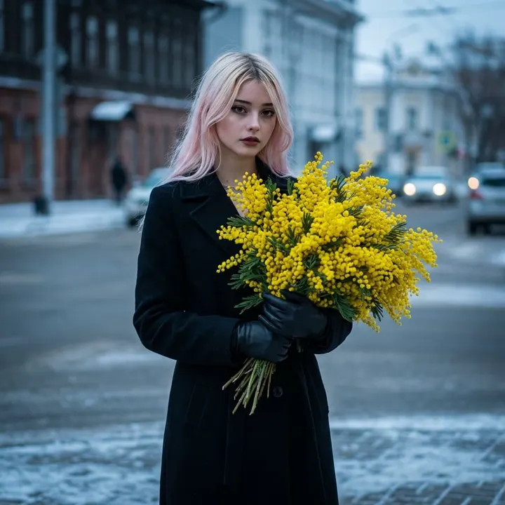 Человек с мимозами в Иркутске