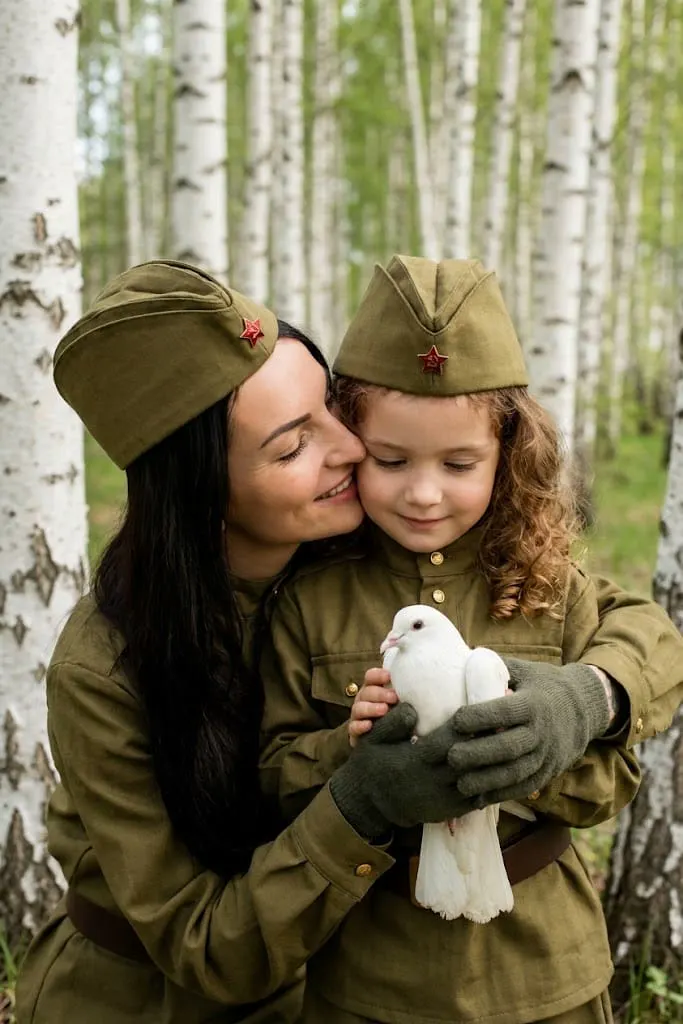 Семья в форме с голубем