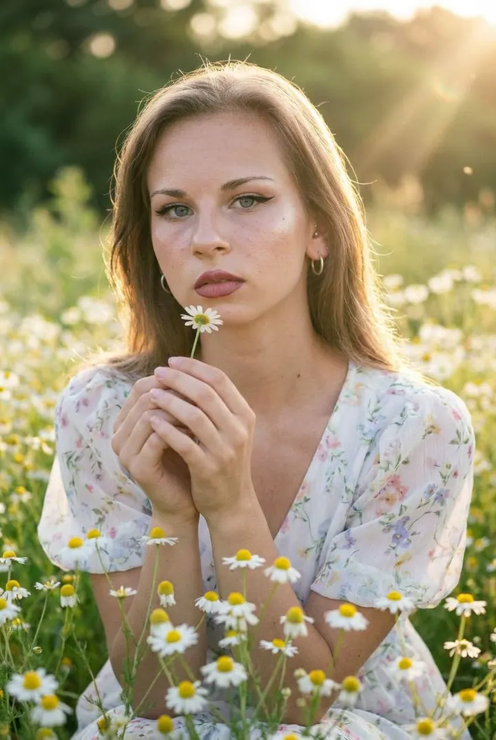 Девушка в ромашковом поле