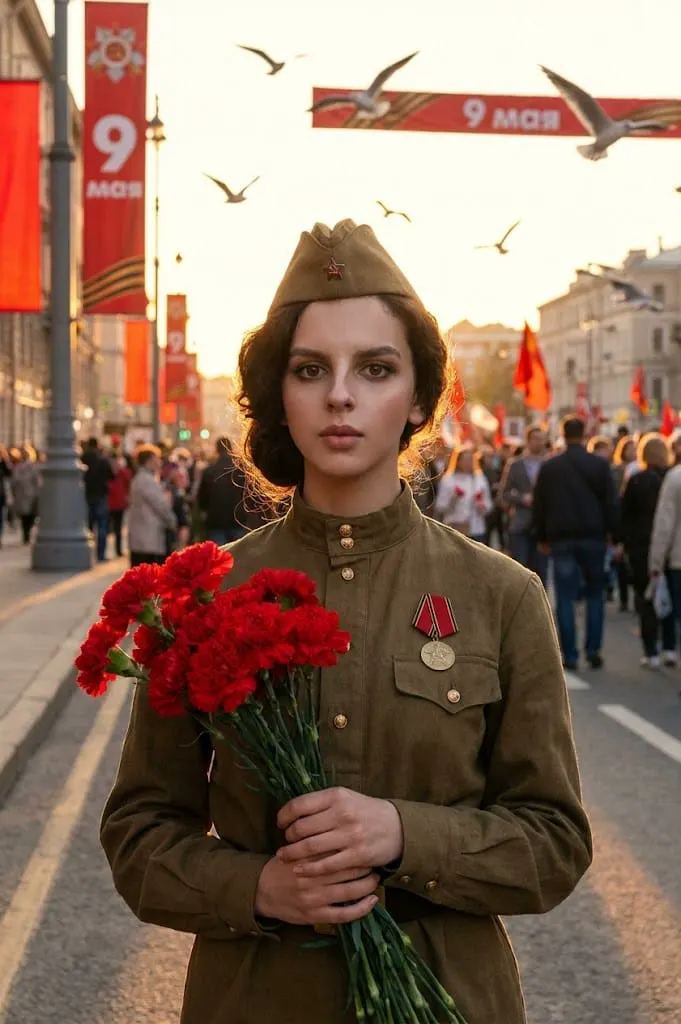 Женщина в военной форме 9 мая