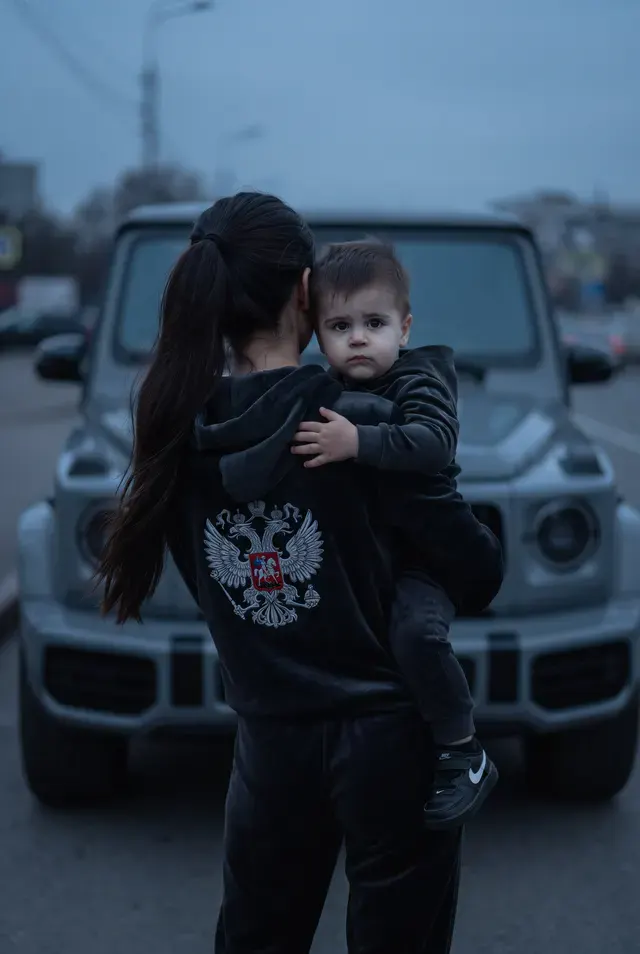 Девушка с ребенком у автомобиля