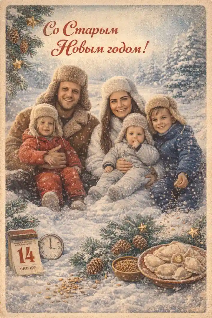 Советская новогодняя открытка — пример фото по шаблону