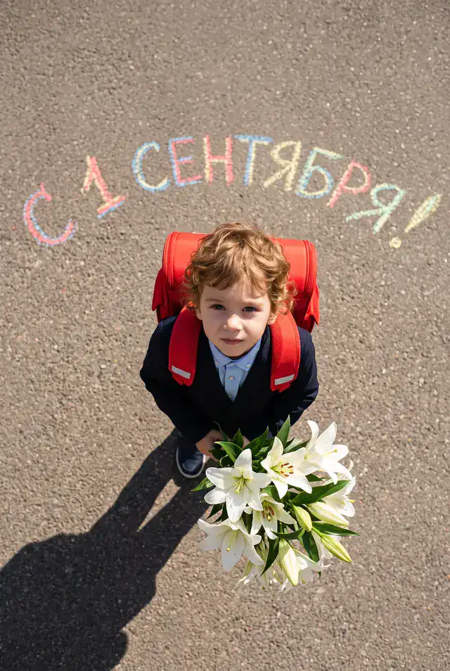 Первоклассник на асфальте