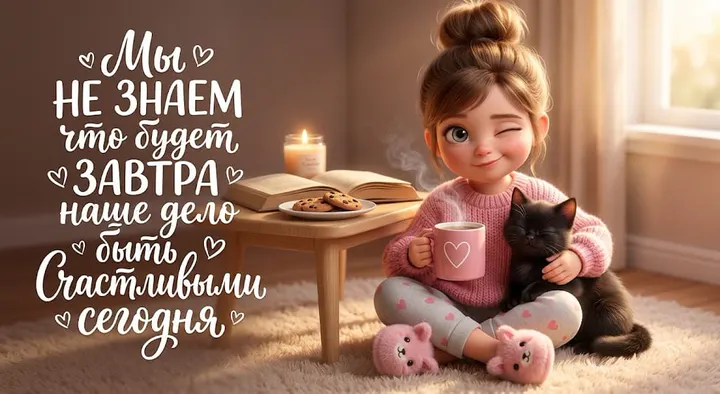 Девочка с котенком в 3D стиле