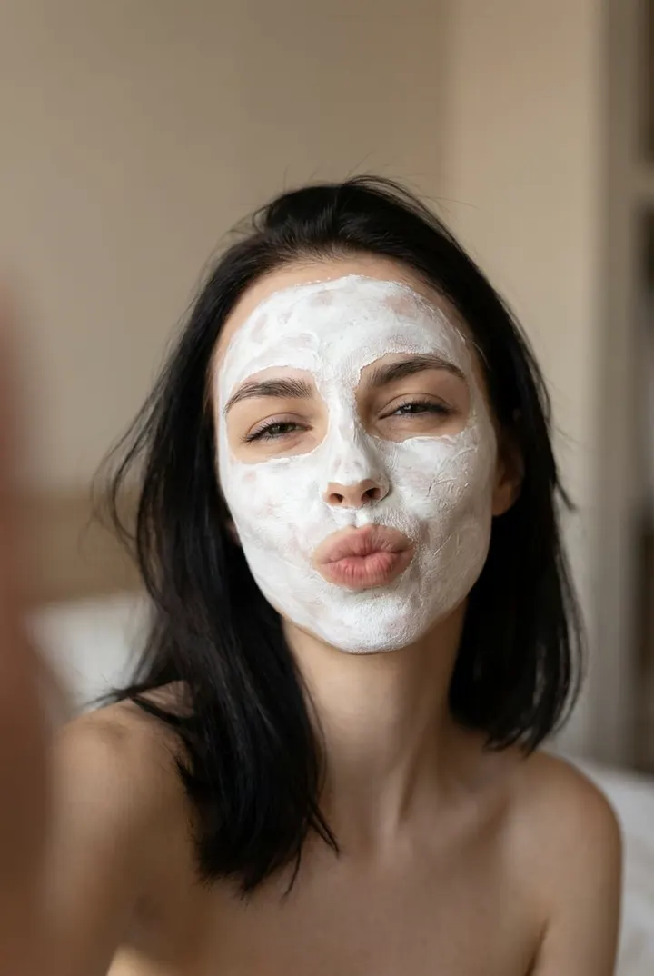 Селфи в косметической маске