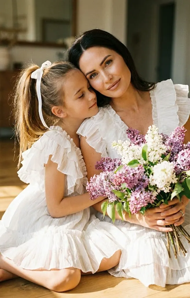 Мама и дочь с сиренью