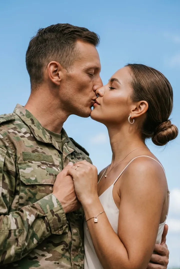 Интимный поцелуй в военной форме