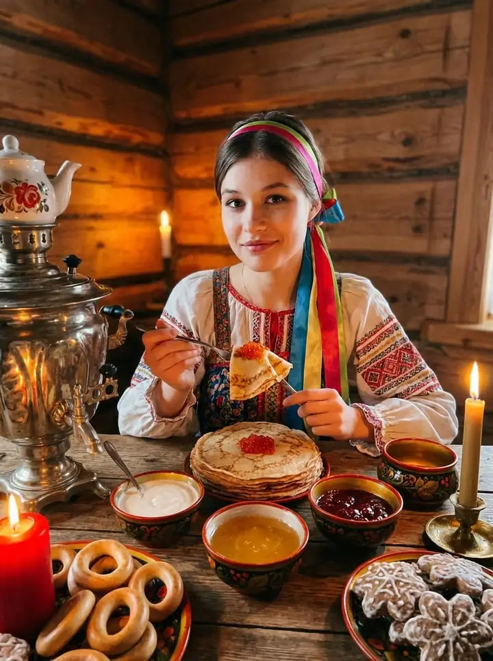 Портрет за праздничным столом на Масленицу