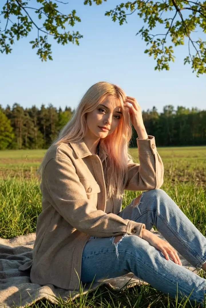 Девушка в поле fashion кадр