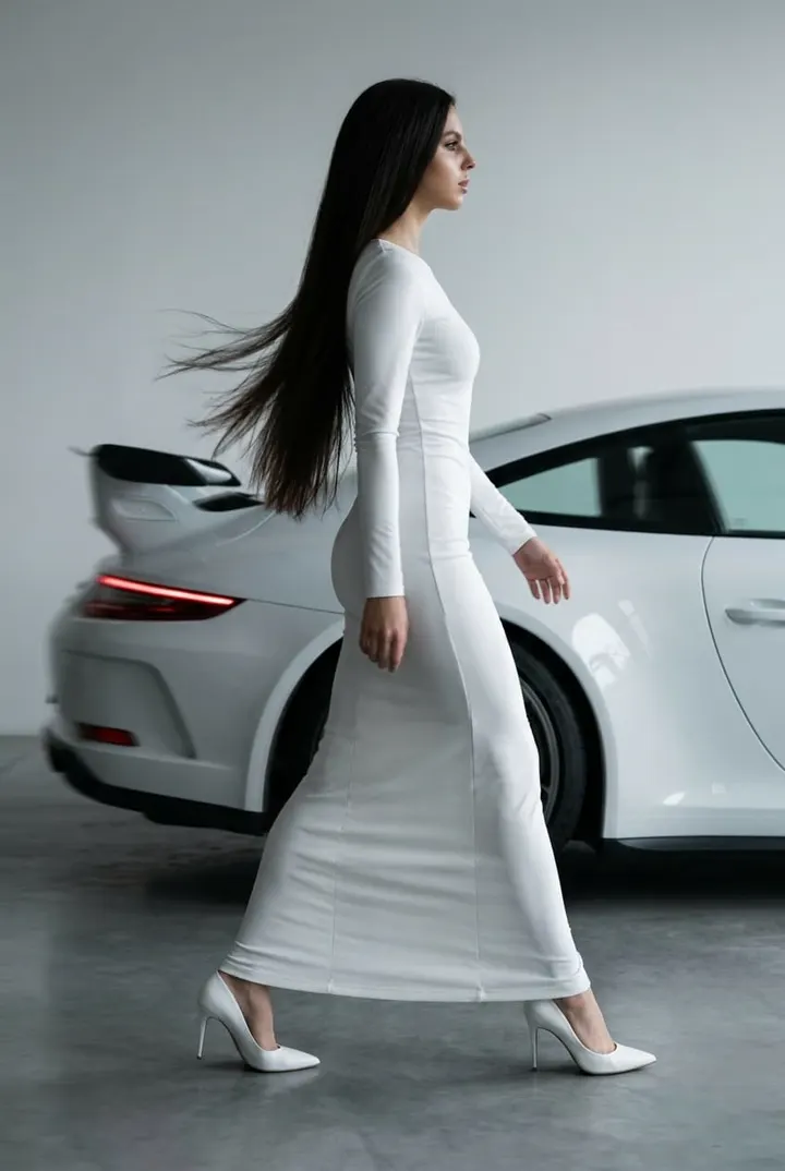 Девушка и белый Porsche