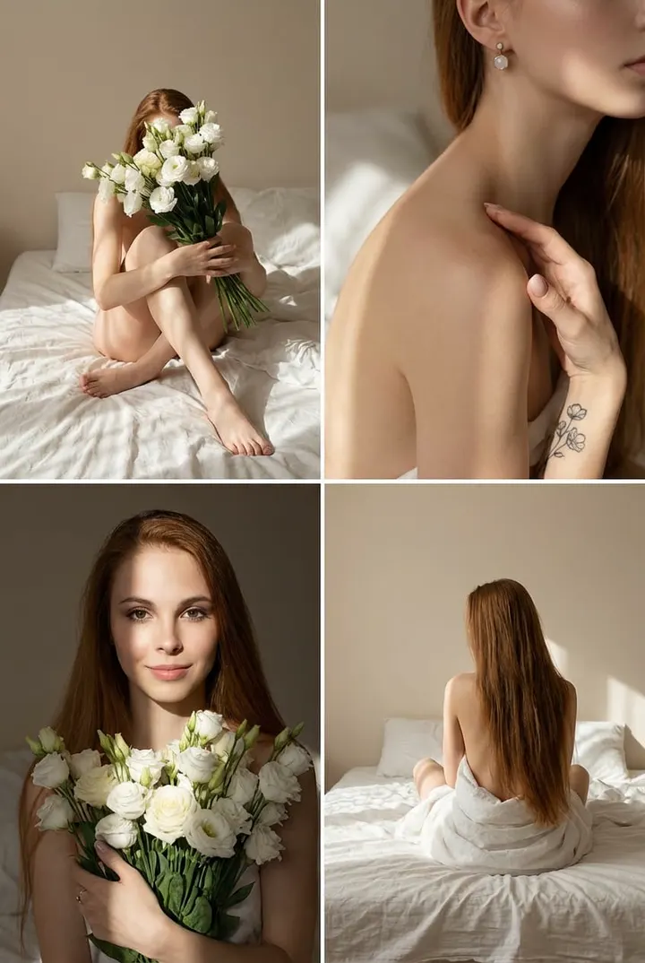 Романтическая фотосессия с белыми цветами