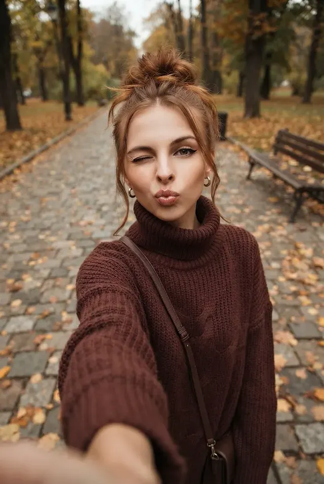 Уютное осеннее селфи — пример фото по шаблону