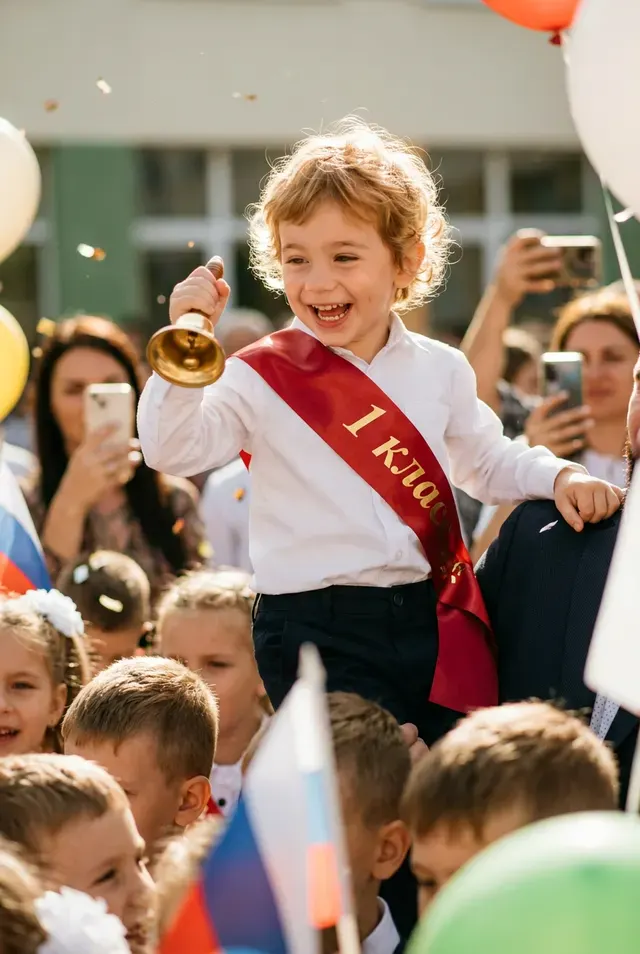 Первоклассник на школьной линейке
