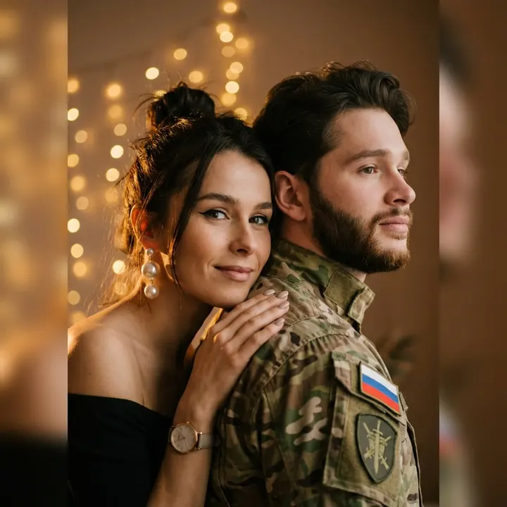 Романтический портрет военного и девушки
