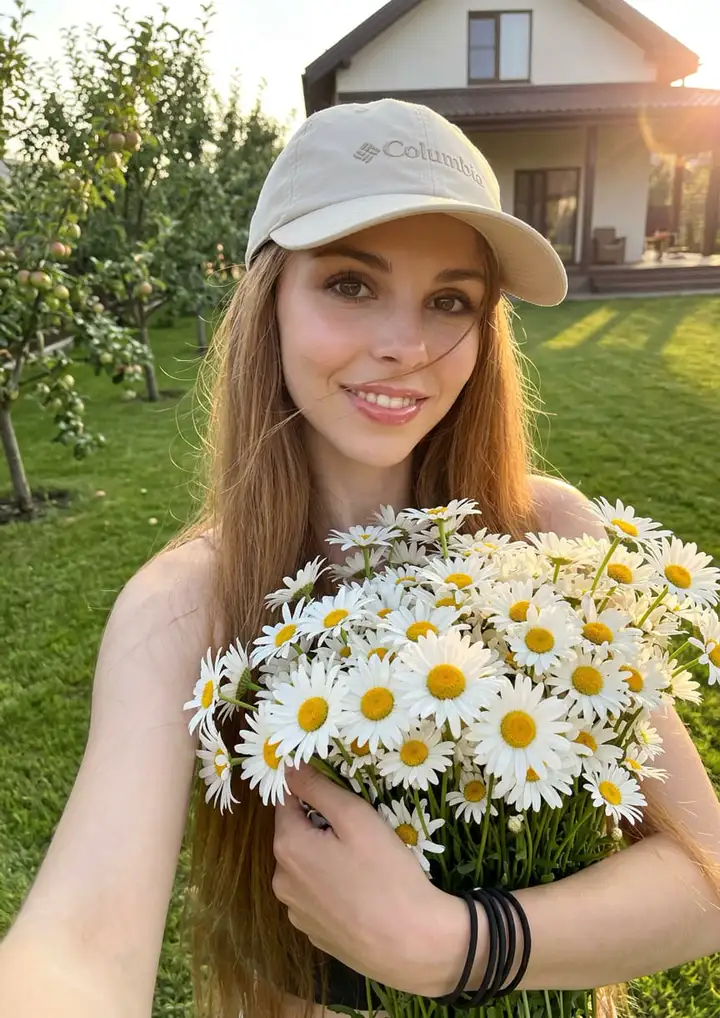 Селфи с ромашками на даче