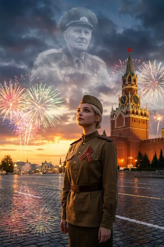 Девушка в военной форме Победа