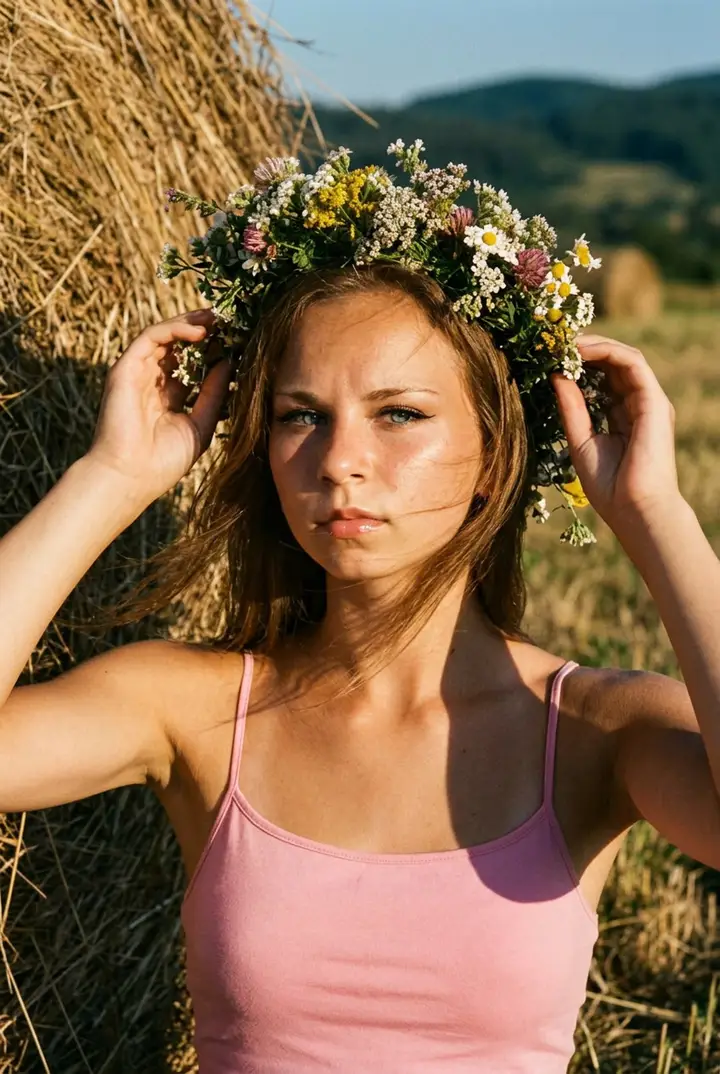 Девушка с венком в поле