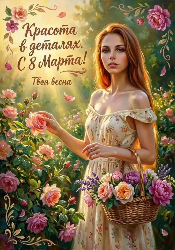 Открытка Твоя весна женщина в саду
