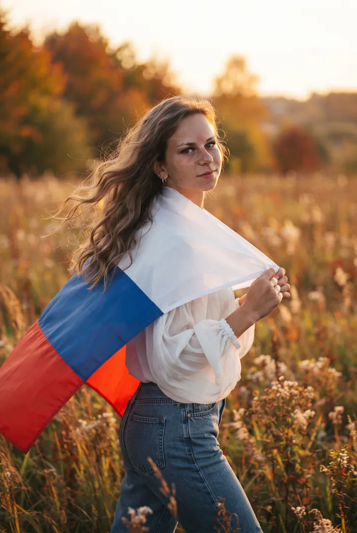 Девушка с флагом России