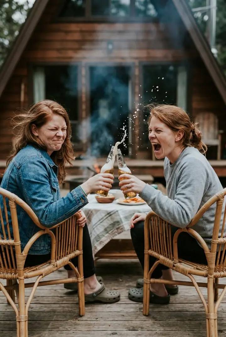 Веселье подруг у дома A-frame