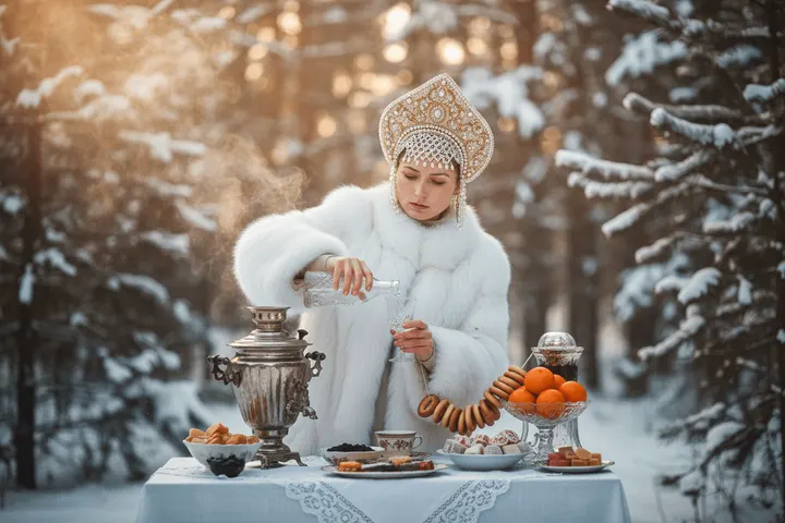 Создай насыщенный, атмосферный зимний портрет на улице. Я нахожусь в