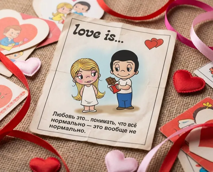 Винтажный вкладыш Love is к 14 февраля
