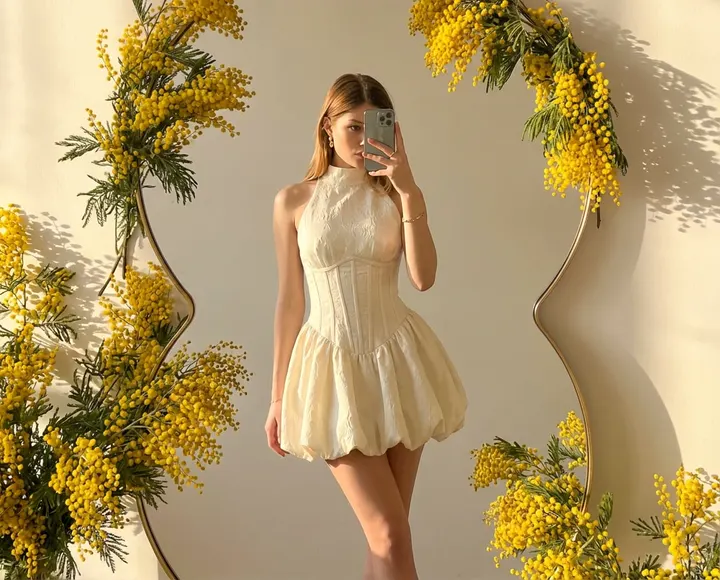 Селфи в зеркале с мимозой