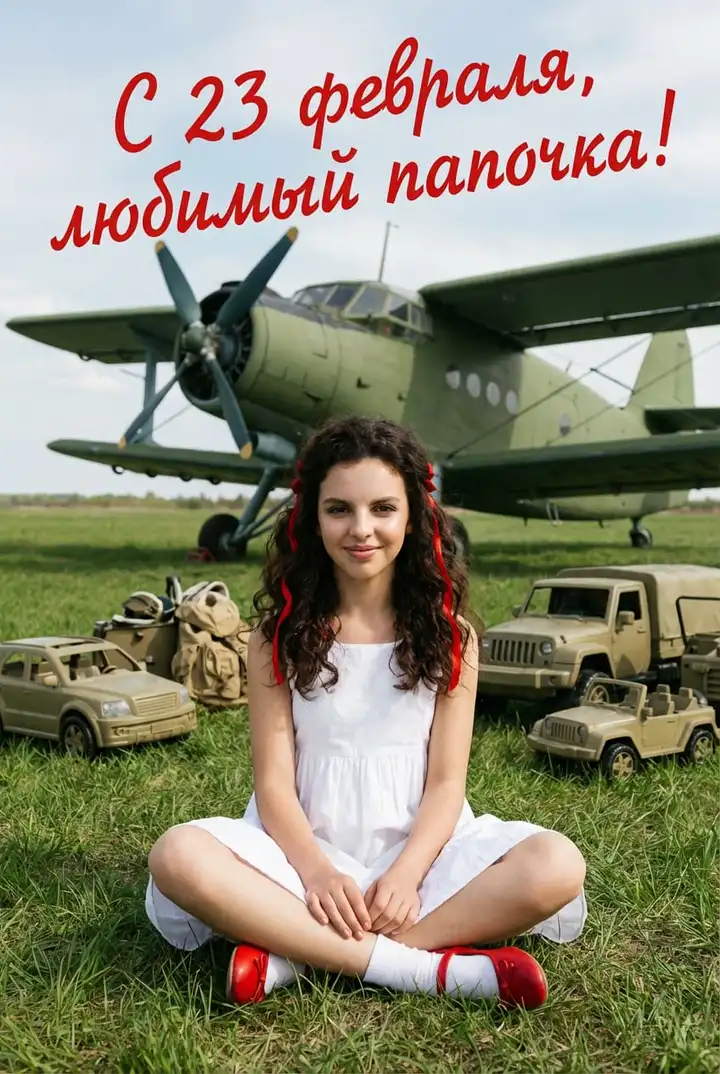 Ребенок на поле с самолетом