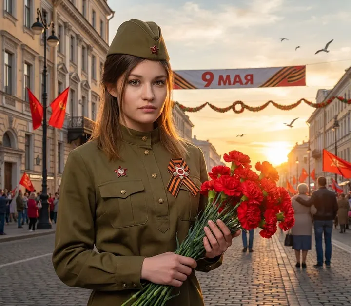 Женщина в военной форме 9 мая