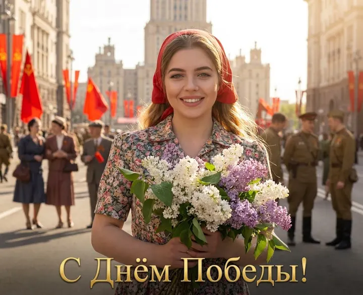 Девушка с сиренью на 9 мая