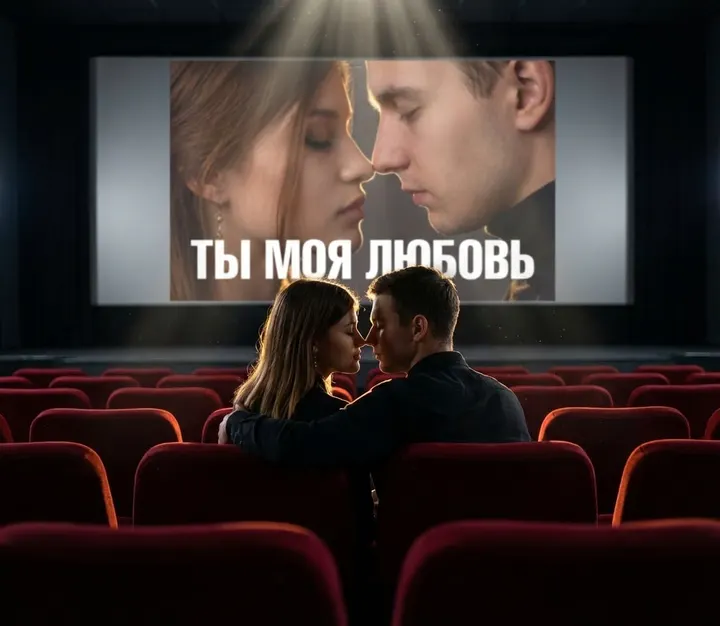 Влюбленные в кинотеатре: сцена со спины