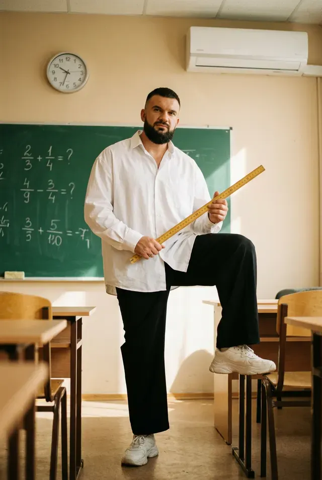 Уверенный ученик с линейкой