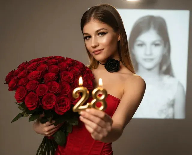 День рождения с алыми розами